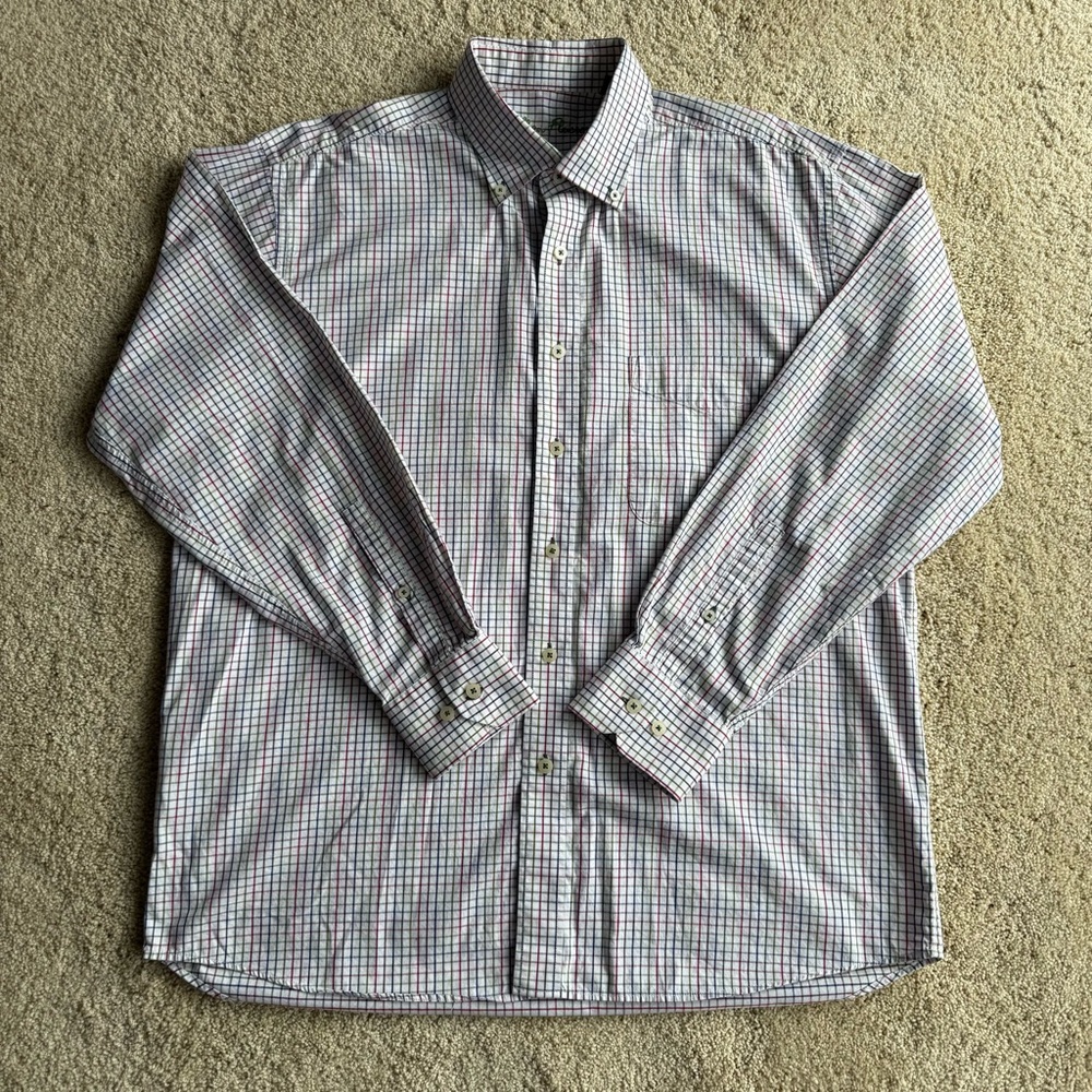 Alan Flusser Mens Button Down Shirt Size L Multicolor Check Cotton Long Sleeve